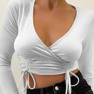 Long sleeve Ruched drawstring top